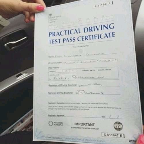 practical driving test pass certificate